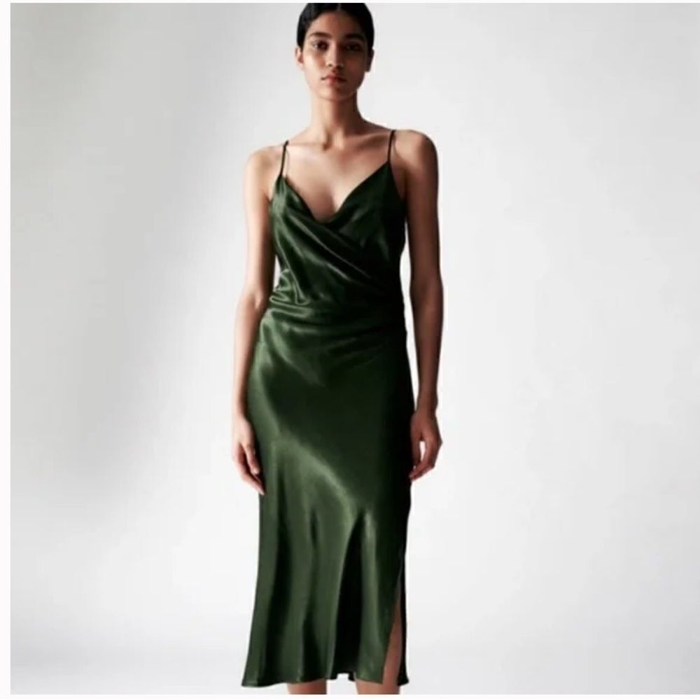 Zara Dark Green Satin Dress size small